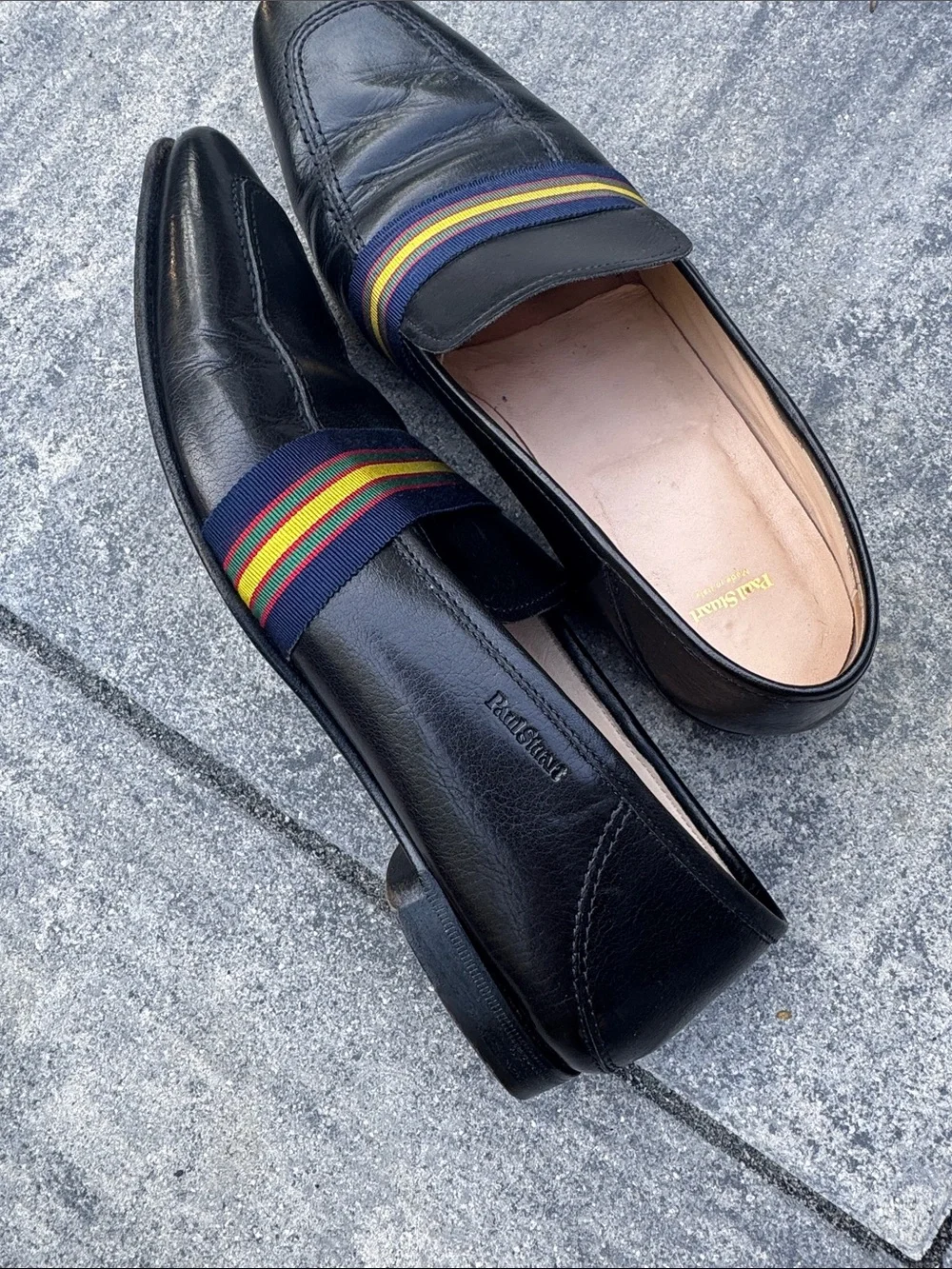 Paul Stuart Herve Ribbon Band Black Leather Loafer. Size 10 1/2.